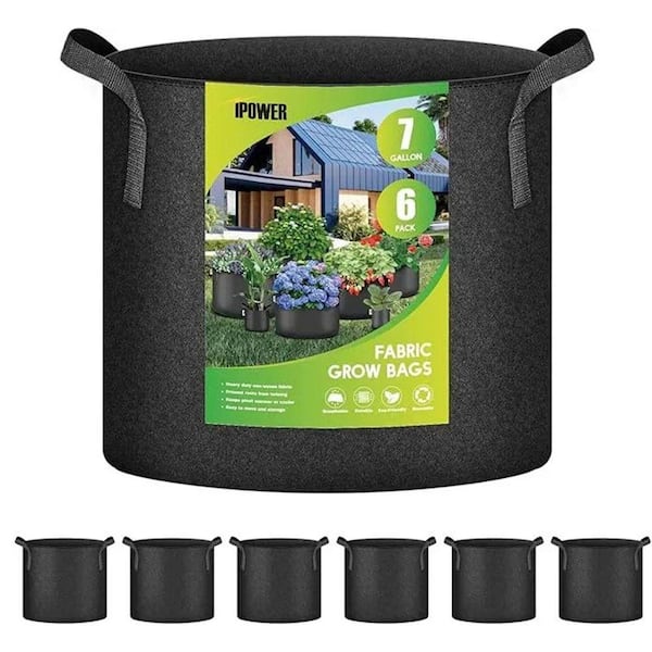 7 gal. 6-Pack Plant Grow Bag, 300g Thick Nonwoven Fabric, Black