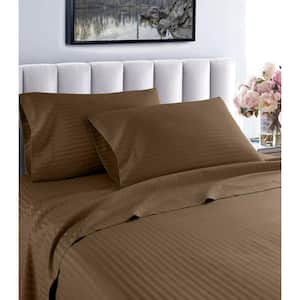 Fresh Home 4-Piece Brown Striped 100% Cotton California King Deep Pocket Sheet Set