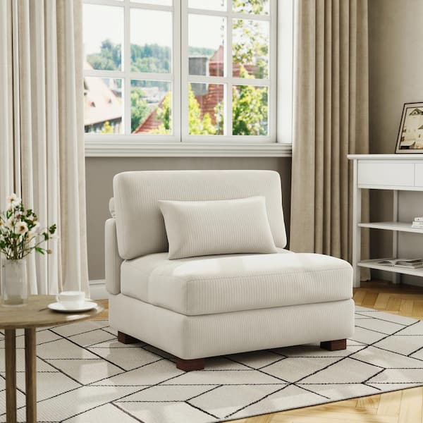 38 in. Armless Corduroy Rectangle Sectional Center 1-Seat Sofa in Beige