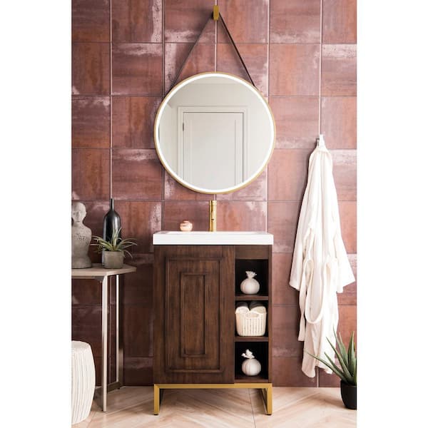 Alicante' 24 in. W x 18.3 in. D x 35.5 in. H Bathroom Vanity in Mid Century Acacia with White Glossy Resin Top