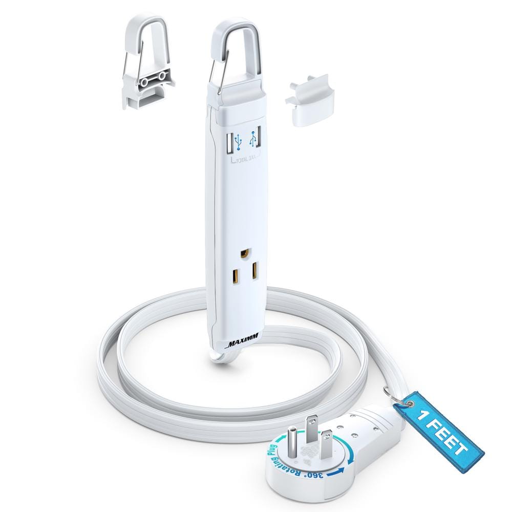 1 ft. 16/3 Light Duty Indoor Extension Cord with 360° Rotating Flat Plug 3-Outlet with Hook and USB, White price history on PriceWatchPro