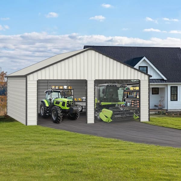 23 ft. W x 22 ft. D Outdoor Metal Storage Shed, Tool House, Garage with Double Door, Pick Up Truck, Gray (503 sq. ft.)