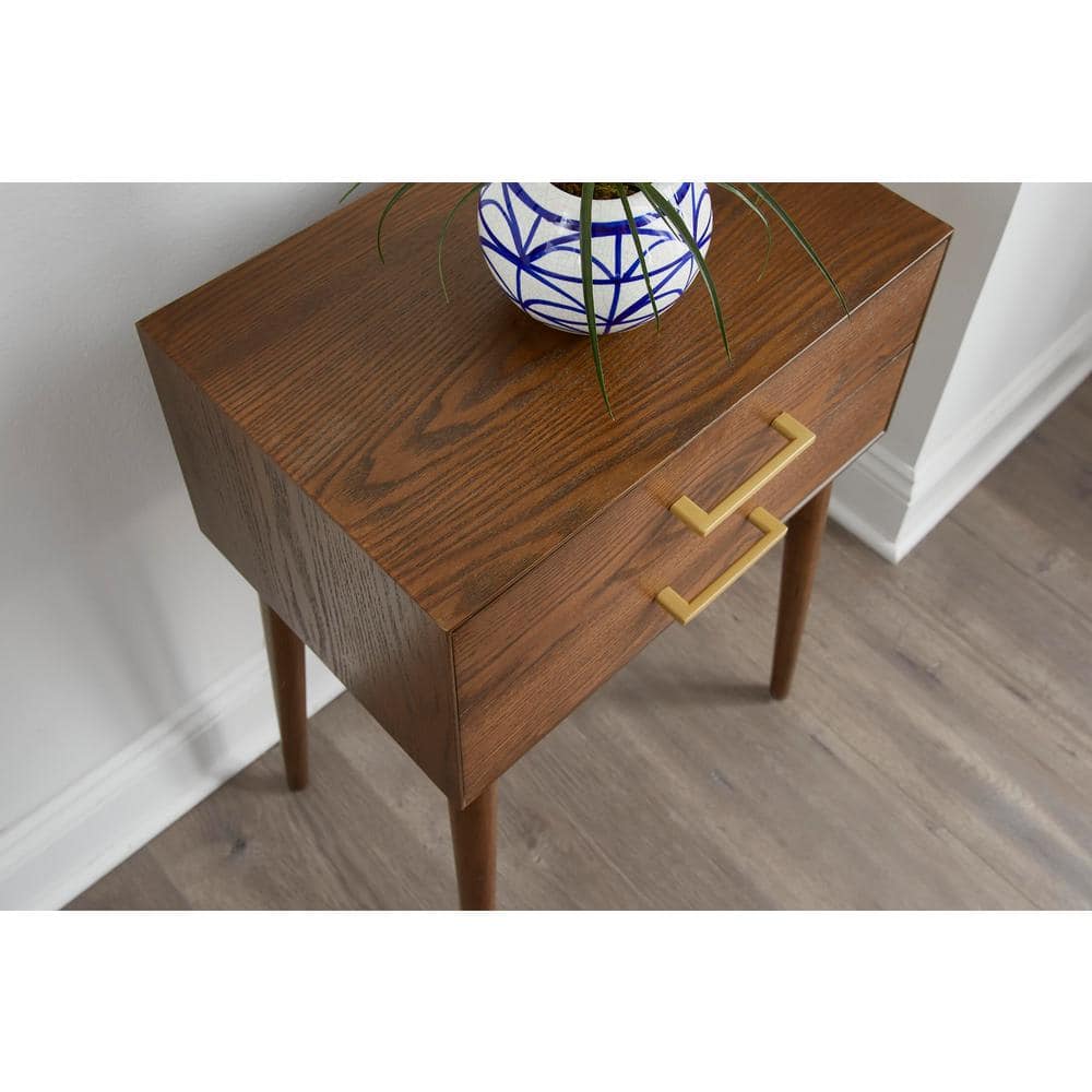 Drakeford 2 Drawer Walnut Brown Wood Nightstand (18 in W. X 26 in H.) - thumbnail 6