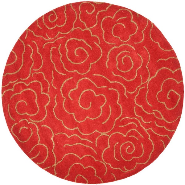 SAFAVIEH Soho Red 6 ft. x 6 ft. Round Floral Area Rug