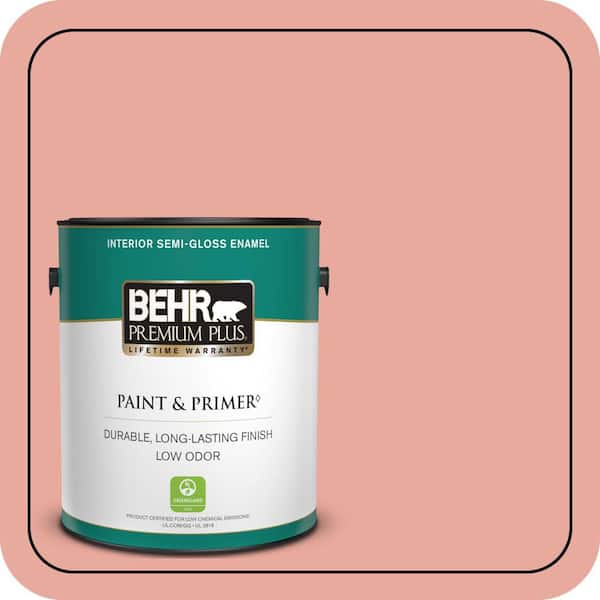 BEHR PREMIUM PLUS 1 gal. #M170-4 Passion Fruit Punch Semi-Gloss Enamel Low Odor Interior Paint & Primer