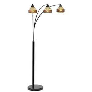 Sareena 79 in. 3-Light Black Arc Tiffany Floor Lamp