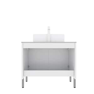 30 in. x 18.9 in. 33.46 in. White Freestanding Plywood with Ceramic Sink Bathroom Vanity with 2-Doors