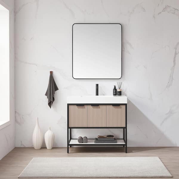 ROSWELL Marcilla 36 in. W x 20 in. D x 34 in. H Single Sink Bath Vanity in Almond Coffee with White Integral Sink Top and Mirror