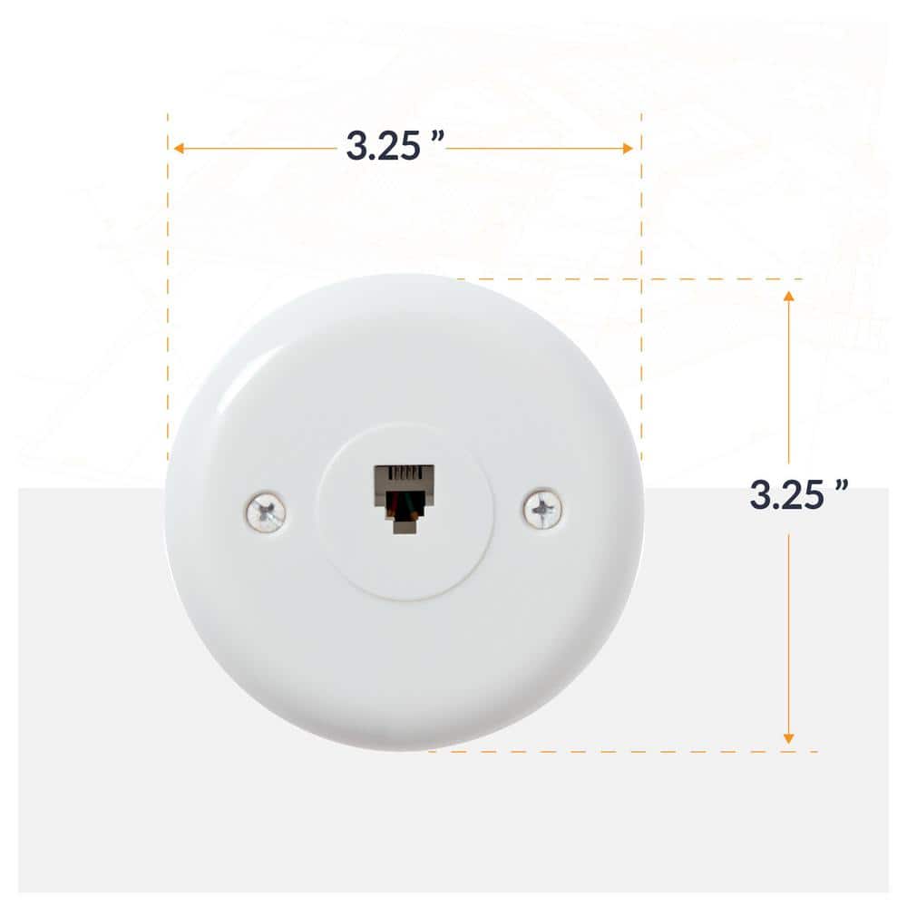 White Round Plastic Single Gang Telephone Jack Wall Plate, 5-Pack