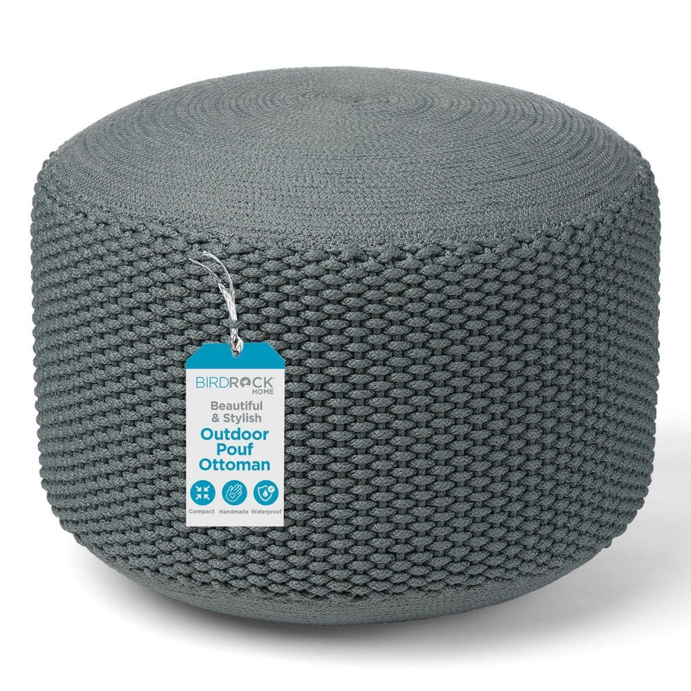 Indoor/Outdoor Water Resistant Cotton Outdoor Pouf Ottoman, Mist Grey