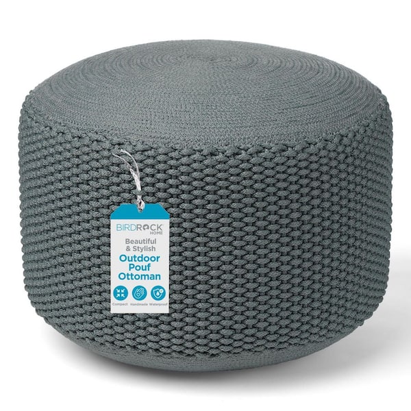 Birdrock Home Indoor/Outdoor Water Resistant Cotton Outdoor Pouf Ottoman, Mist Grey