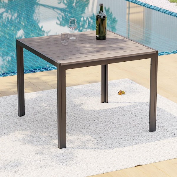 Sonkuki Square Steel Outdoor Patio Dining Table with Durable HIPS Tabletop