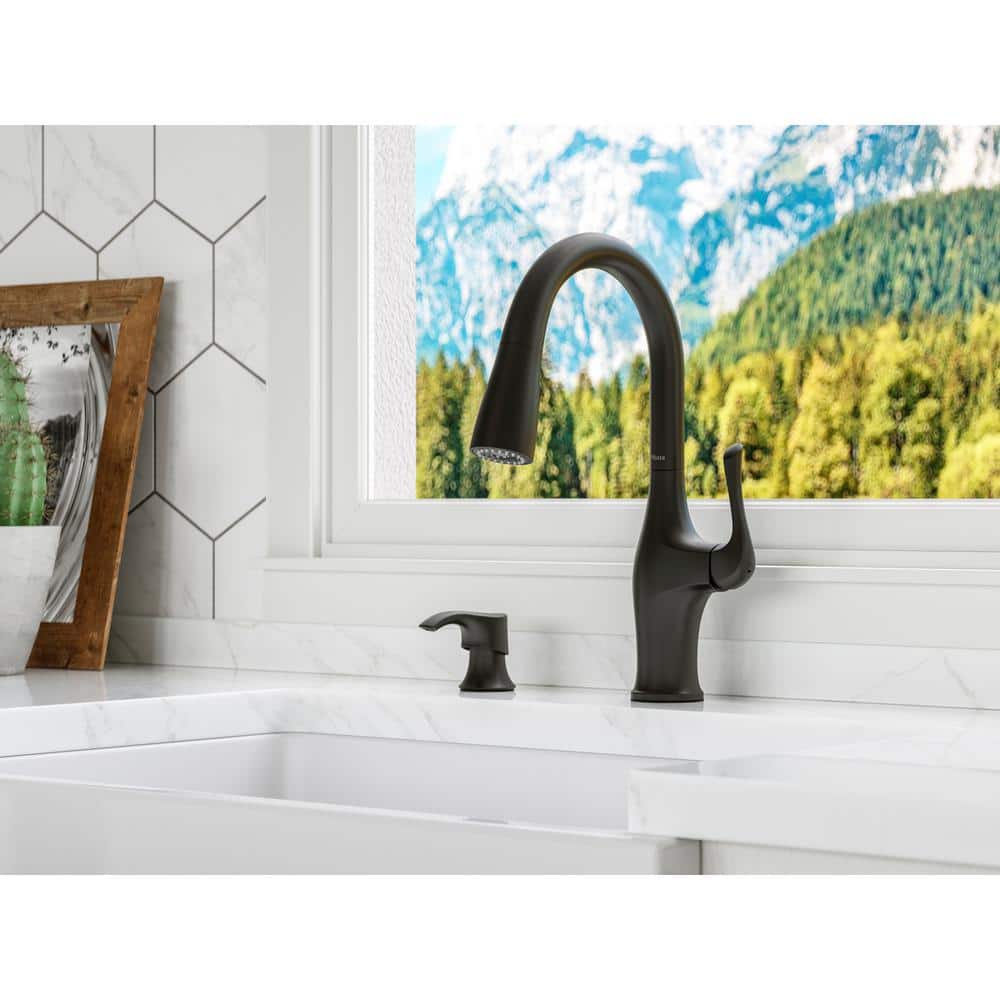 Matte Black Single Handle Pull-Down Kitchen Faucet with Soap Dispenser