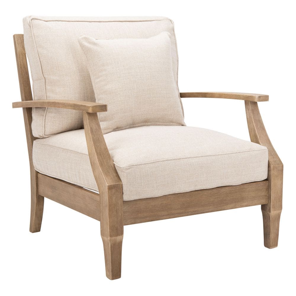 Martinique Eucalyptus Wood Outdoor Lounge Chair with Beige Cushion