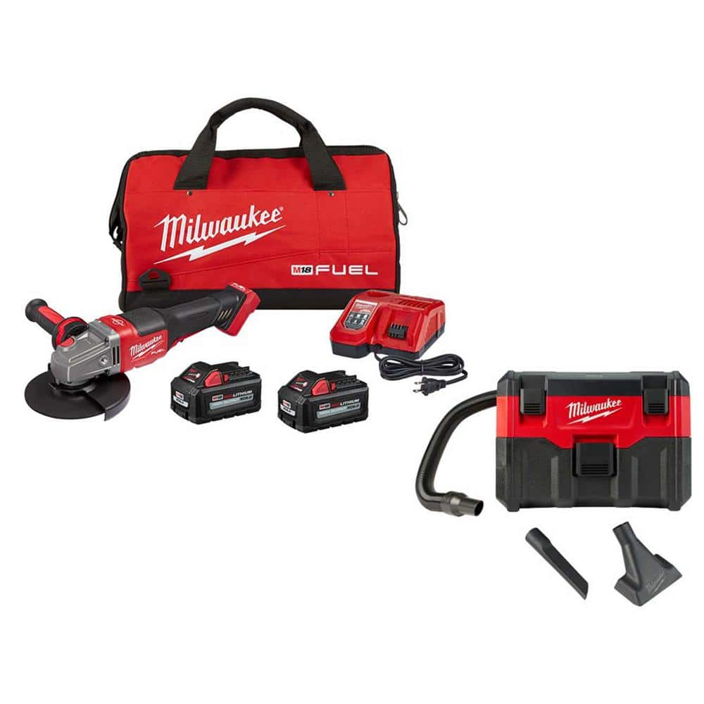 M18 FUEL 18-Volt Lithium-Ion Brushless Cordless 4-1/2 in./6 in. Grinder with Paddle Switch Kit W/Cordless Wet/Dry Vac -  Milwaukee, 2980-22-0880-20