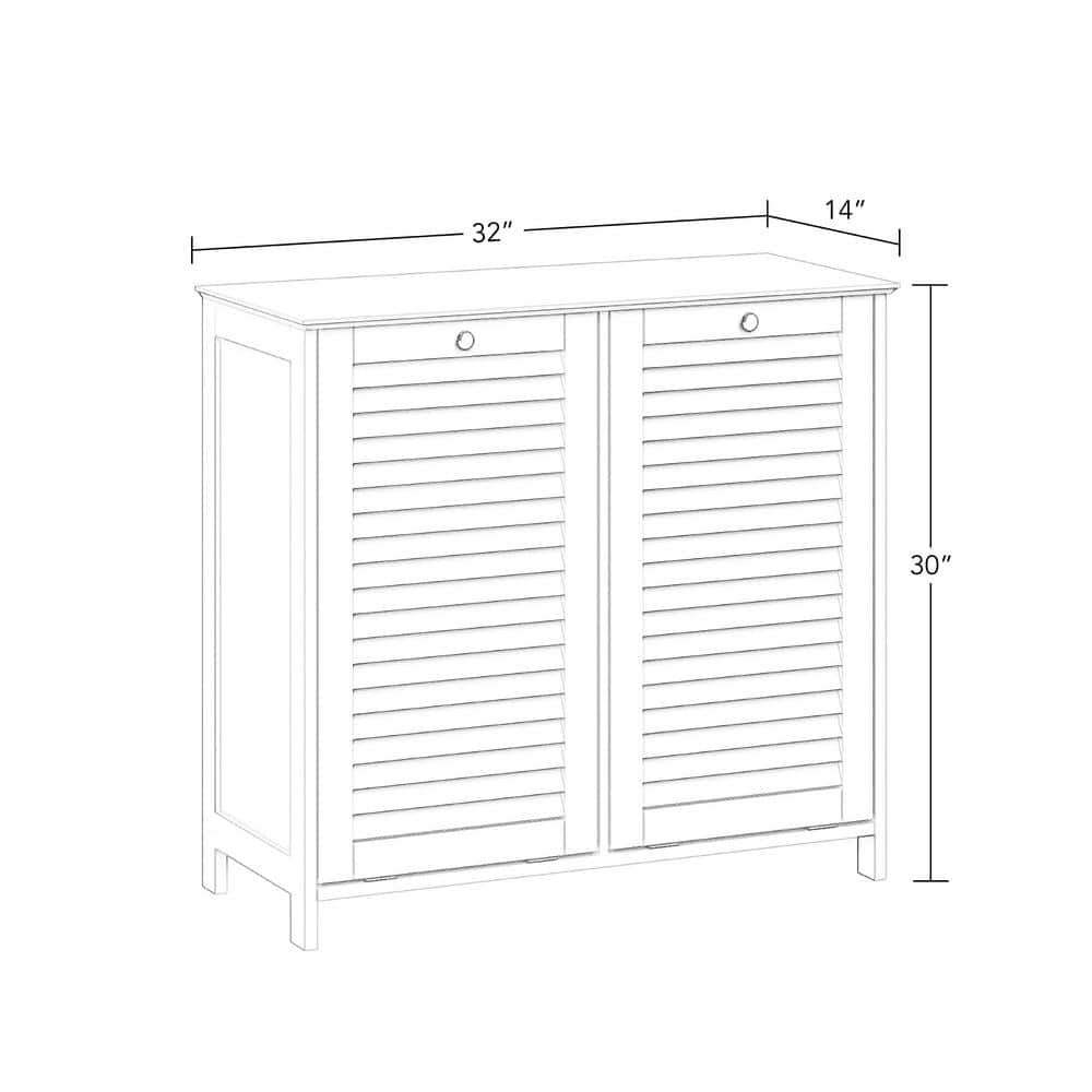 White MDF Double Tilt-Out Laundry Hamper Cabinet with Cloth Bags