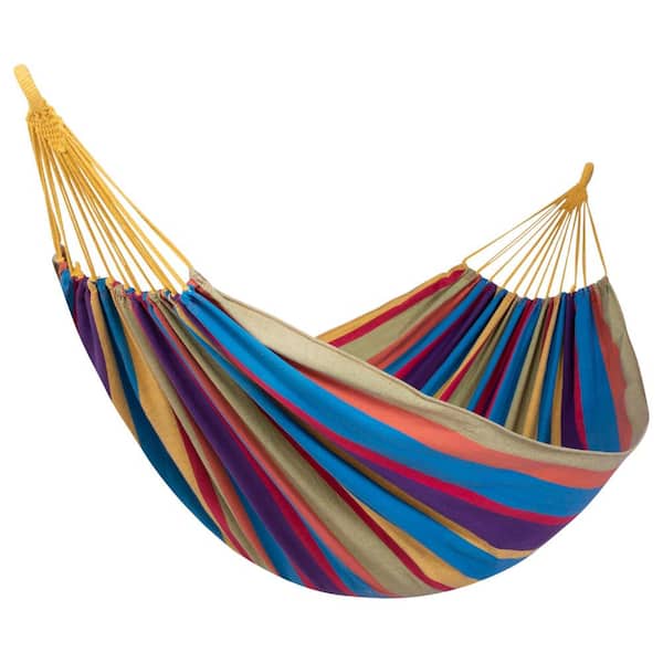 12 ft. Polycotton Outdoor Double Hammock, Portable Tree Colorful Hammock, Up to 475 lb. in Colorful Stripes