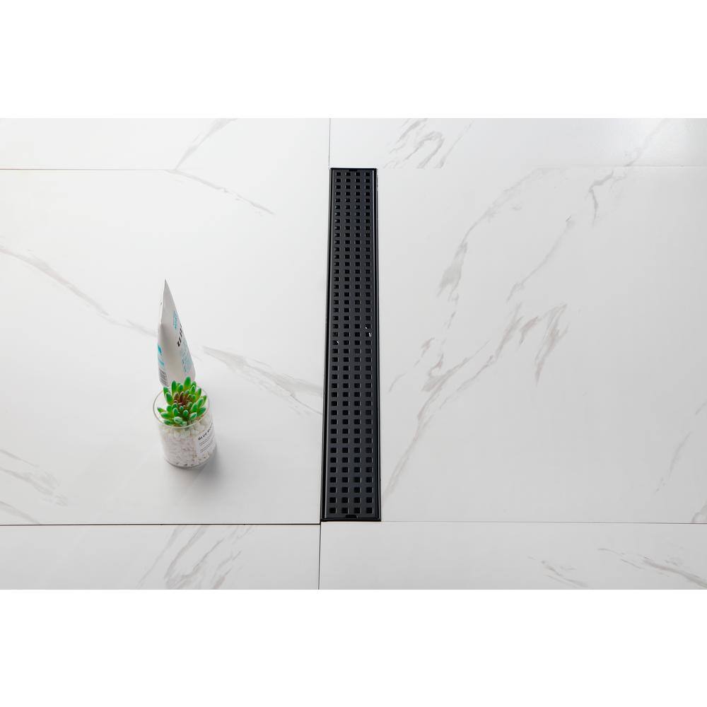 24-Inch Matte Black Stainless Steel Linear Shower Drain with Quadrato Grate