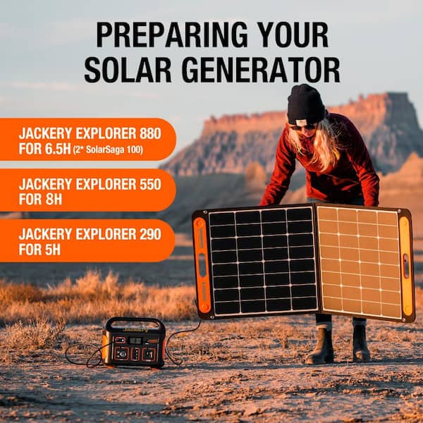  Jackery SolarSaga 100W Portable Solar Panel for Explorer  240/300/500/1000/1500 Power Station, Foldable US Solar Cell Solar Charger  with USB Outputs for Phones (Can't Charge Explorer 440/ PowerPro) : Patio,  Lawn 