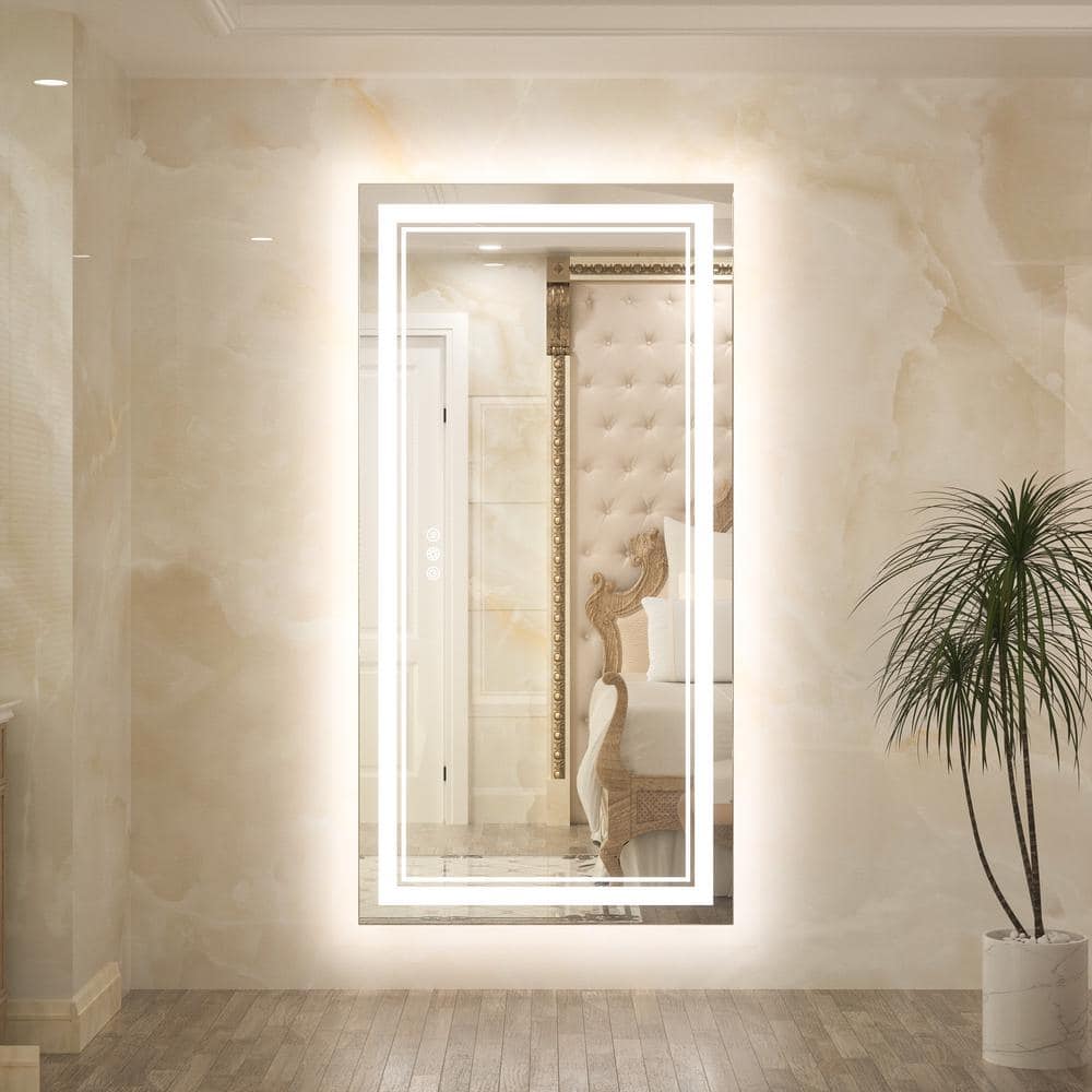 Large Silver Frameless LED Light Bathroom Vanity Mirror