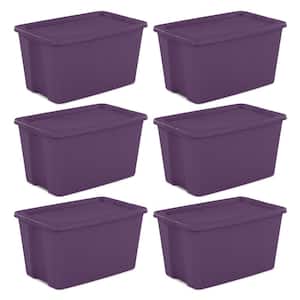 Classic Lidded Stackable 30 Gal Storage Tote Container, Purple, 6 Pack
