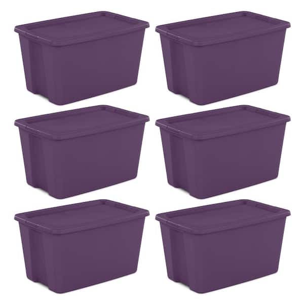  Sterilite 18 Gal Storage Tote, Stackable Bin with Lid, Plastic  Container to Organize Halloween Decorations in Closet, Purple Base and Lid,  8-Pack