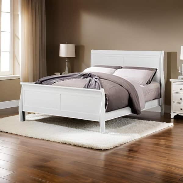 Benjara Ryla White Wood Frame Full Panel Bed with Sleek Modern Design ...