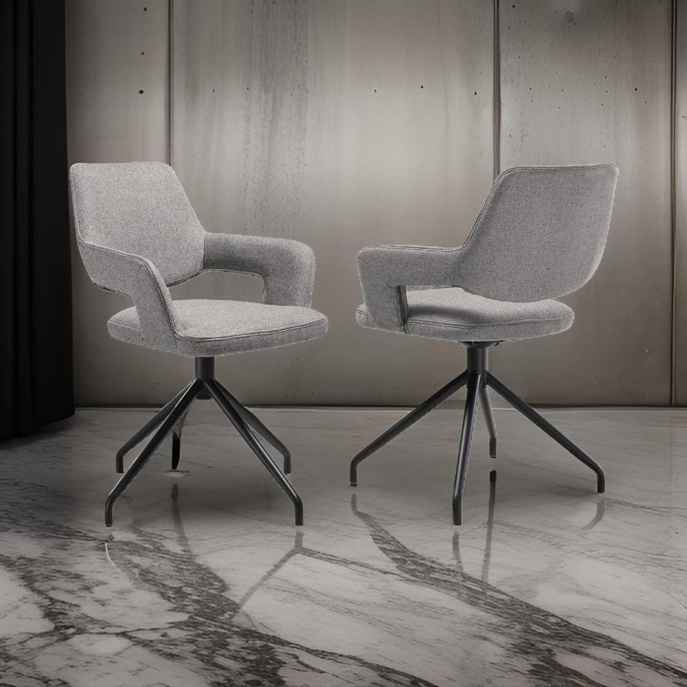 Gray and Black Upholstered Swivel Arm Chair with Metal Legs