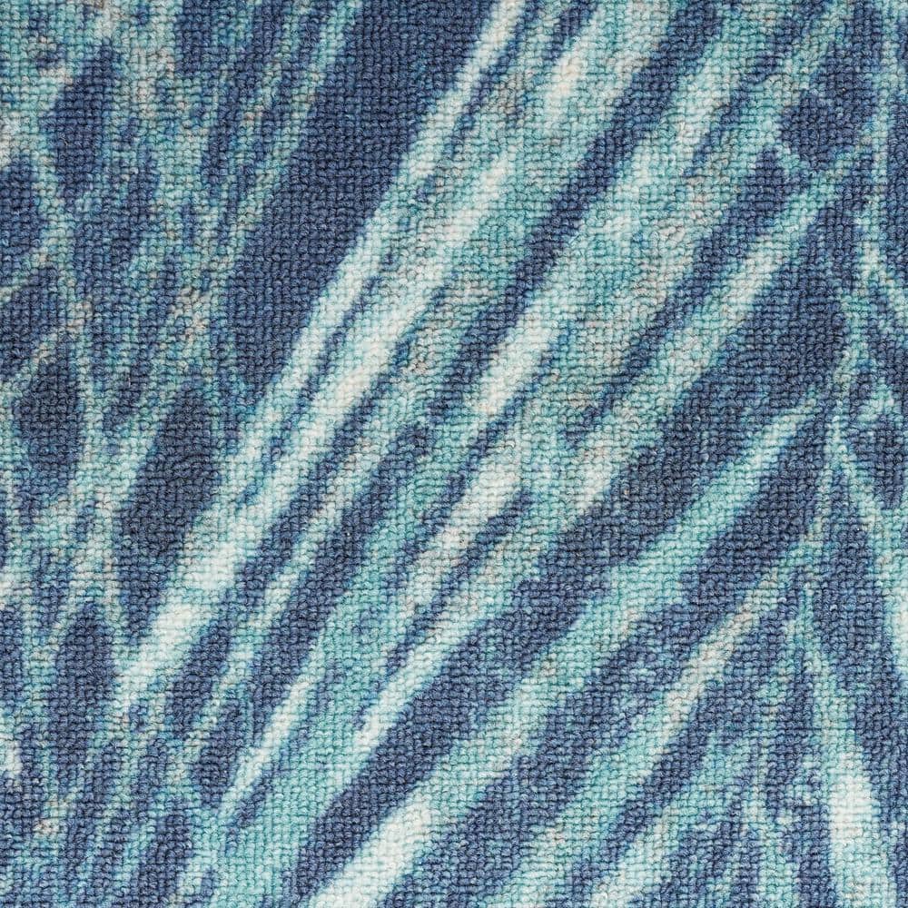 Navy Blue Tropical Leaf Pattern Indoor/Outdoor Rug, 10' x 13'