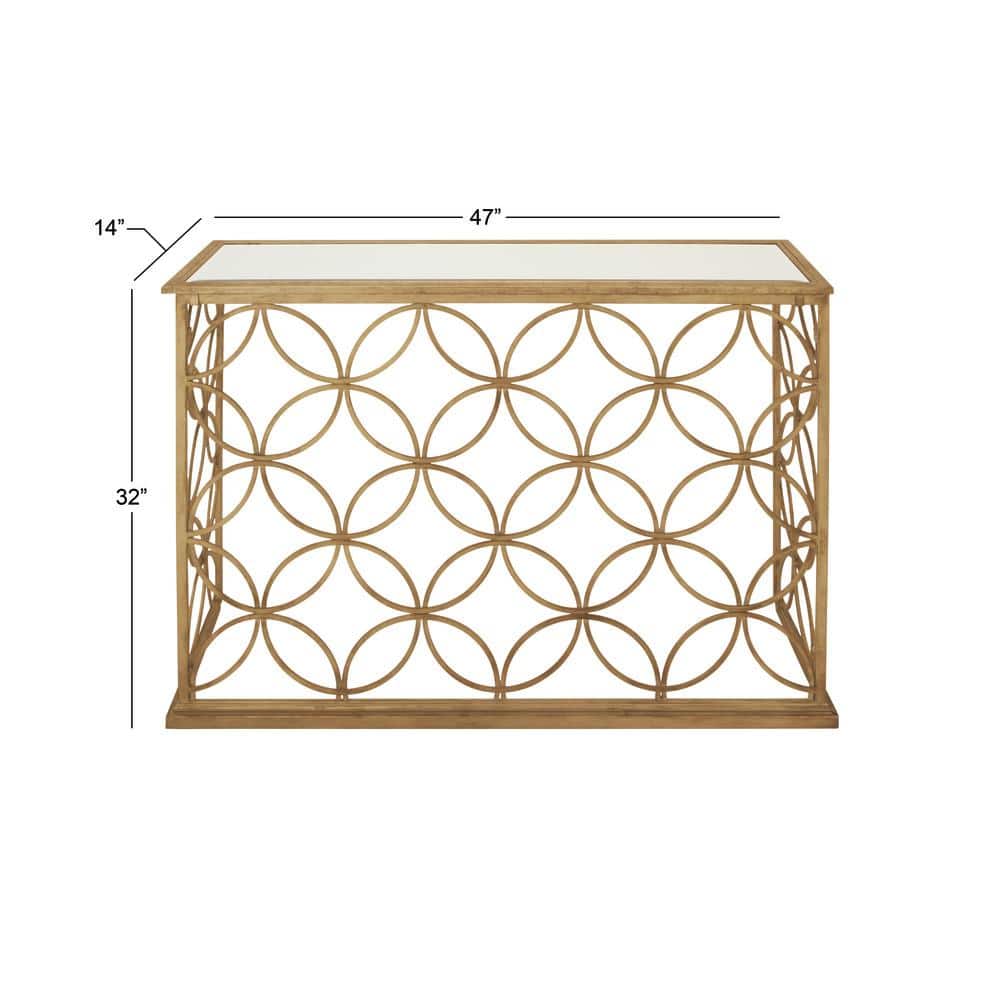 Elegant Gold Metal & Mirrored Glass Console Table, 47" x 32"