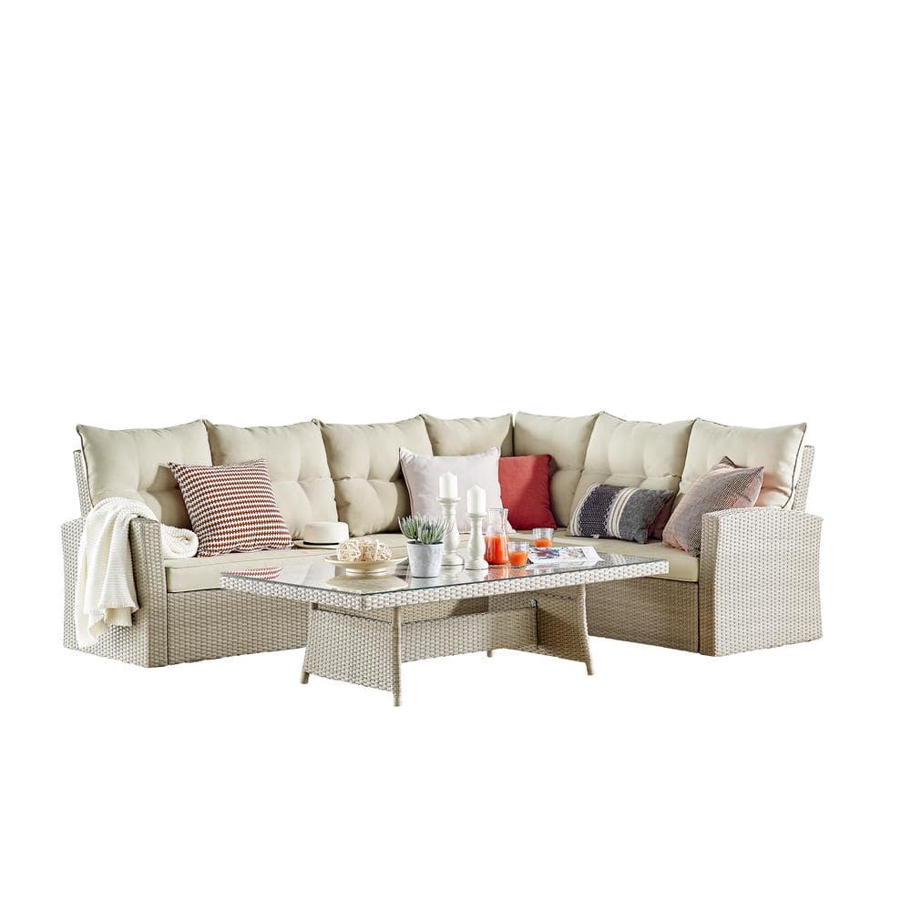 Canaan Outdoor Wicker Corner Sectional Loveseat and Sofa with 57 in. L Coff