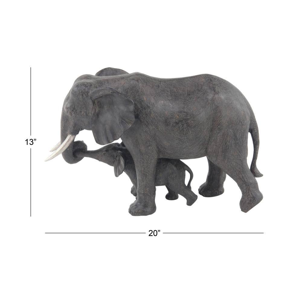 Gray Resin Elephant Mother and Calf Sculpture