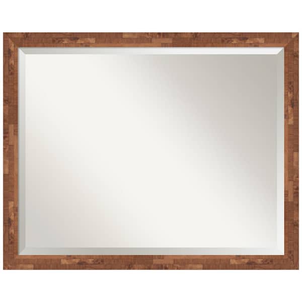 Amanti Art Fresco Light Pecan 30.5 in. W x 24.5 in. H Wood Framed Beveled Wall Mirror in Brown