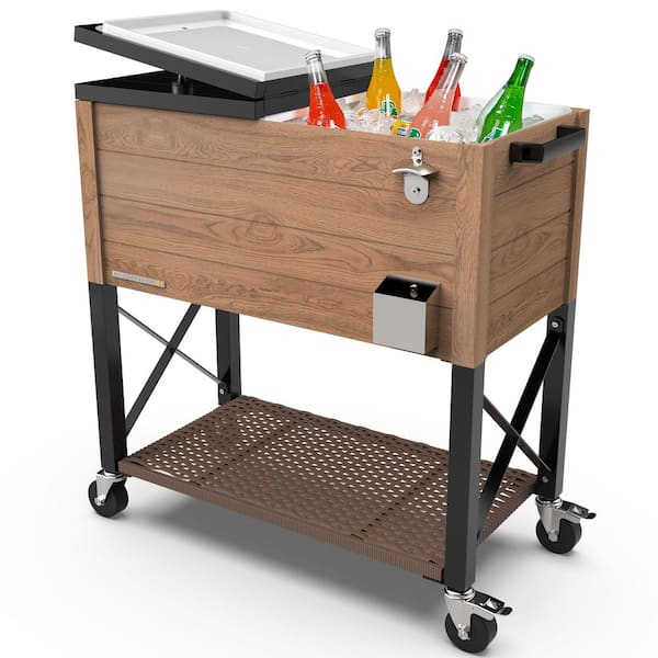 PERMASTEEL 80 qt. Oak Woodgrain Style Patio Cooler with Wicker Bottom Shelf
