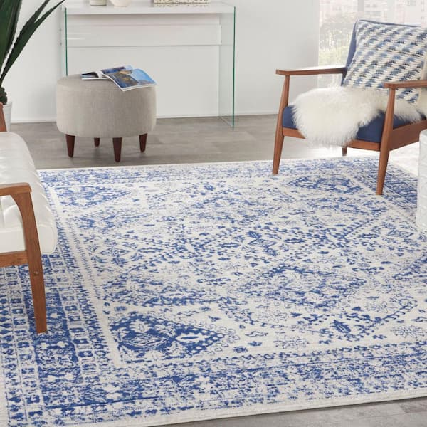 Whimsicle Ivory Navy 7 ft. x 10 ft. Geometric Bohemian Area Rug