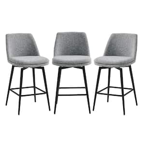 Cecily 27 in. Gray Mulit Color High Back Metal Swivel Counter Stool with Fabric Seat (Set of 3)