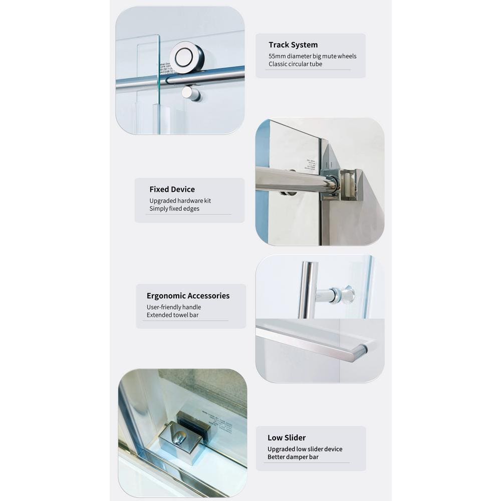 60" Chrome Semi-Frame Sliding Shower Door with Tempered Glass