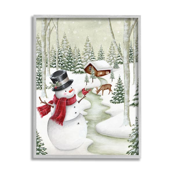 Stupell Industries Snowman on Snowy Path by Emma Leach 1 Piece Framed Graphic Print Nature Poster Art Print 14 in. x 11 in.