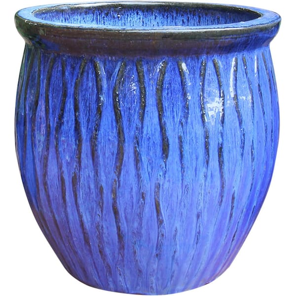 Unbranded 12.6 in. x 13 in. H 2 qt. Blue Ceramic Corrientes Fishbowl Planter