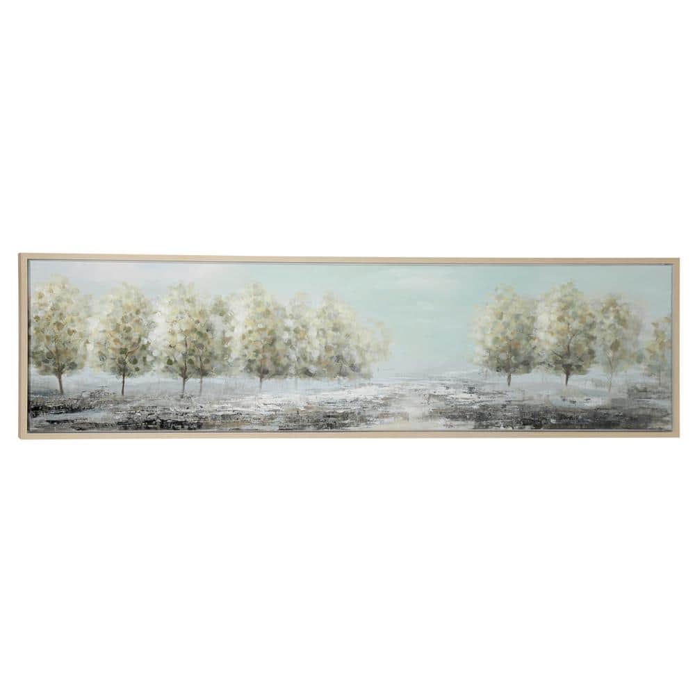 Green and Beige Landscape Acrylic Painting on Canvas with Tan Frame