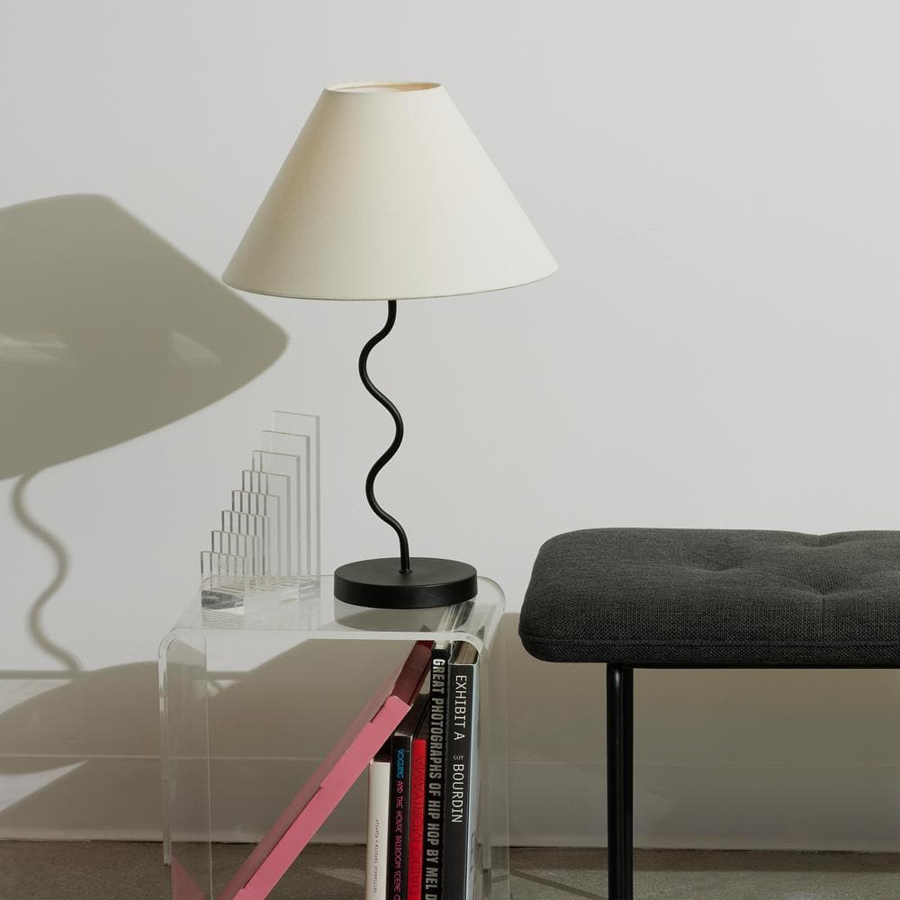 Squiggle 22" Black LED Table Lamp with Ivory Shade