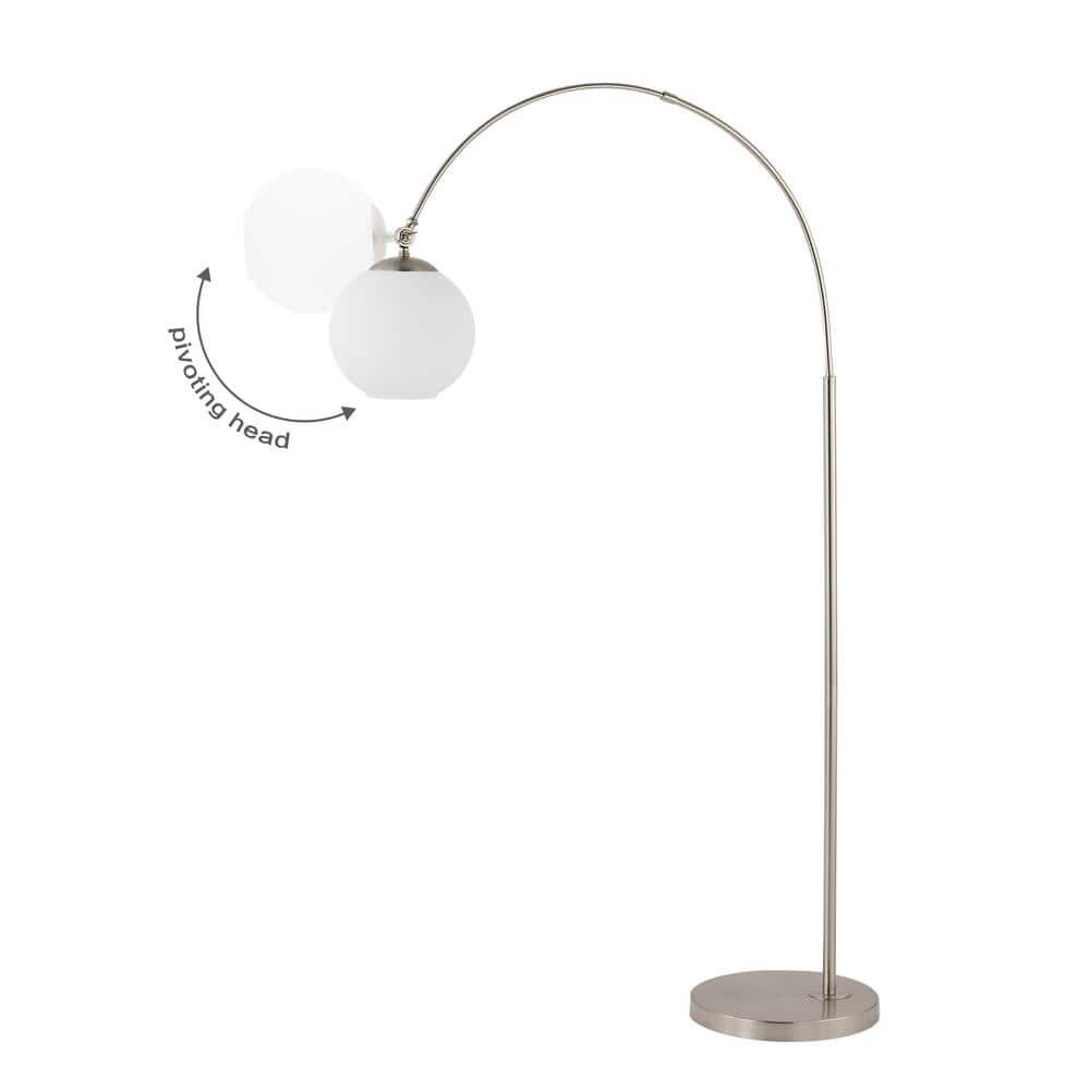 Nora Minimalistic Transitional Nickel Arc Floor Lamp with Frosted Shade