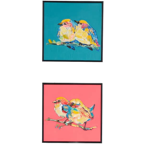 Litton Lane 2-Panel Bird 3D Textured Framed Wall Art with Black Frame and Gold Foil Accents 13 in. x 13 in.