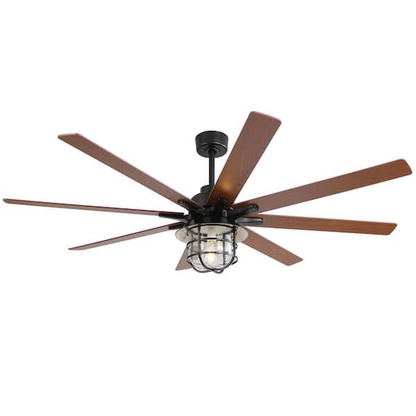 LINJO 66 in. Indoor Black 8 Durable ABS Blades Light 6 speed Ceiling Fan with Remote Control and Reversible DC Motor
