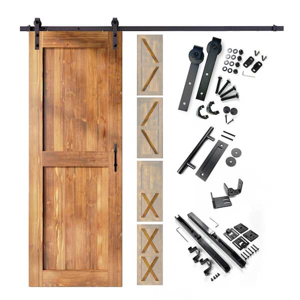 HOMACER 32 in. W. x 80 in. 5-in-1-Design Early American Solid Pine Wood Interior Sliding Barn Door with Hardware Kit, Non-Bypass