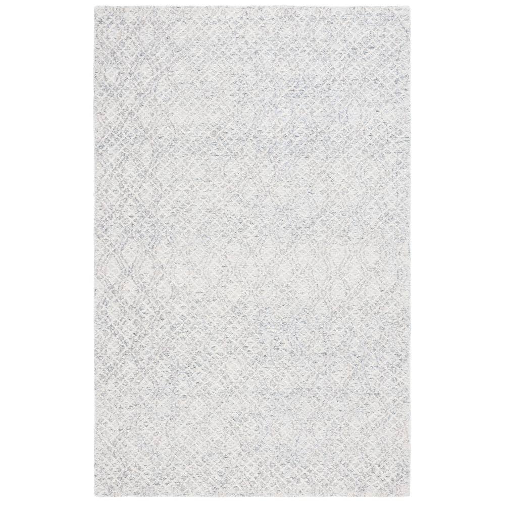Gray and Ivory Tufted Wool 4' x 6' Area Rug