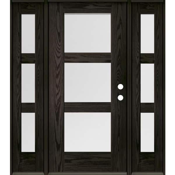 Krosswood Doors BRIGHTON Modern 64 in. x 80 in. 3-Lite Left-Hand/Inswing Satin Glass Baby Grand Stain Fiberglass Prehung Front Door