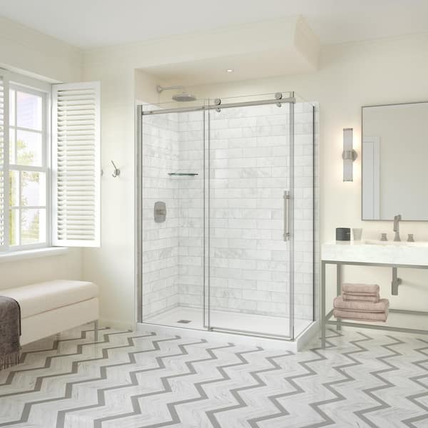 MAAX Odyssey SC 60 in. x 32 in. x 78 in. 8mm Sliding Shower Door for Corner Installation with Clear glass in Brushed Nickel