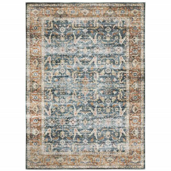 HomeRoots 4' X 6' Blue Rust Gold And Olive Oriental Printed Stain