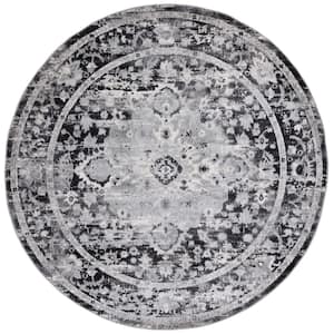 Madison Black/Grey 7 ft. x 7 ft. Border Floral Geometric Medallion Round Area Rug